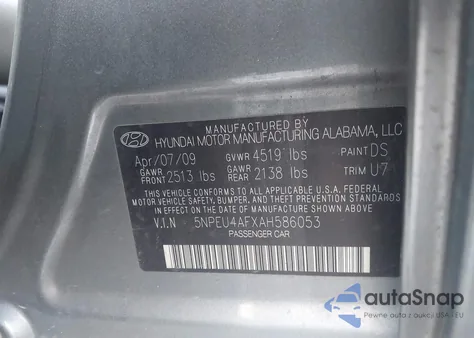 2010 Hyundai Sonata Limited V6 z USA, uszkodzony, nr VIN 5NPEU4AFXAH586053